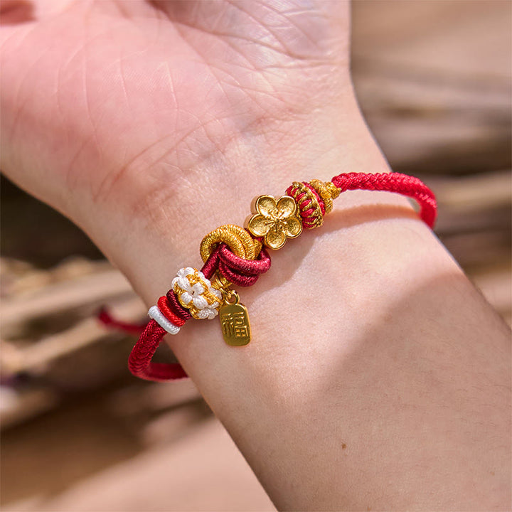 Buddha Stones Peach Blossom Happiness Charm Luck Red String Bracelet - image 3