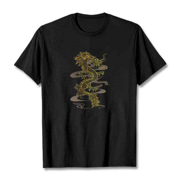Buddha Stones Golden Dragon Cotton Tee T-shirt - Black - 2XL - image 0