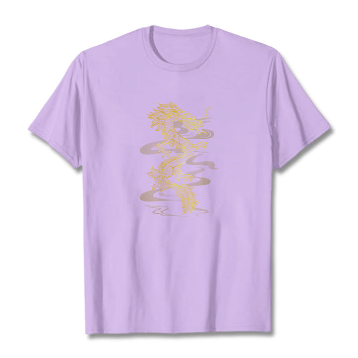 Buddha Stones Golden Dragon Cotton Tee T-shirt - Plum - 2XL - image 16