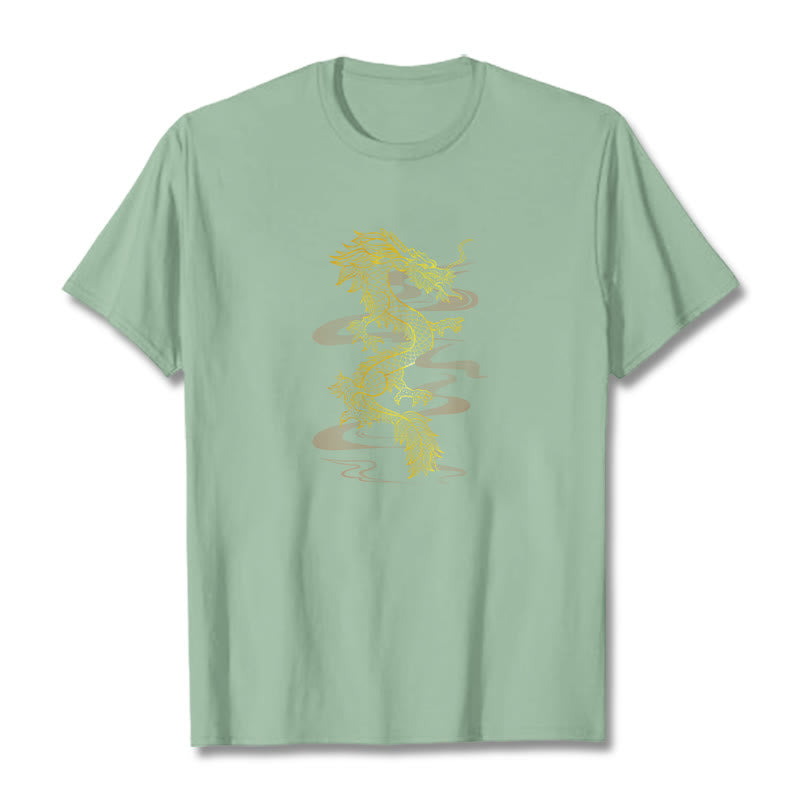 Buddha Stones Golden Dragon Cotton Tee T-shirt - PaleGreen - 2XL - image 14