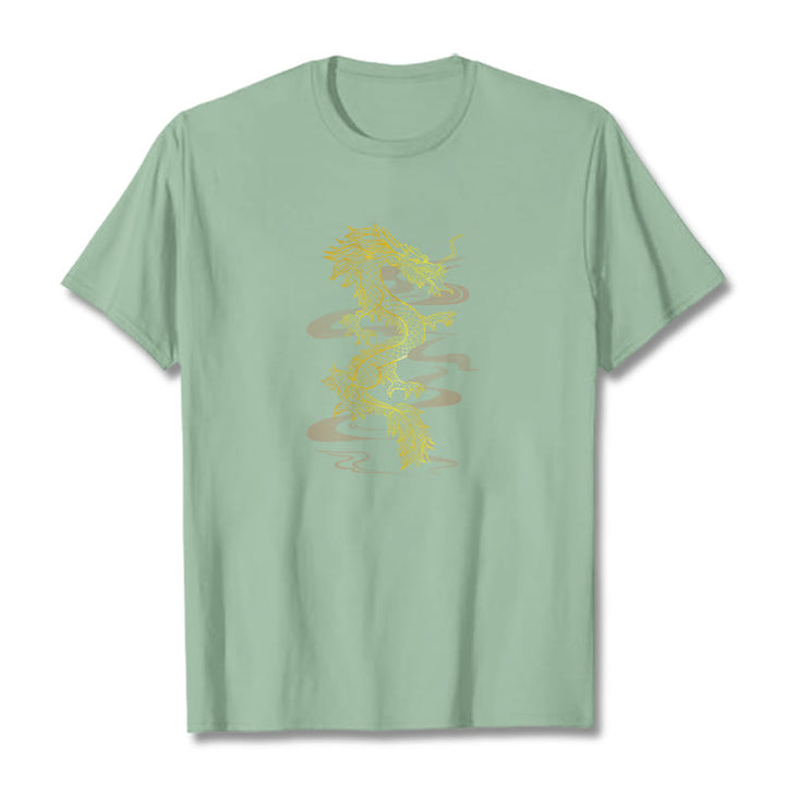 Buddha Stones Golden Dragon Cotton Tee T-shirt - PaleGreen - 2XL - image 14