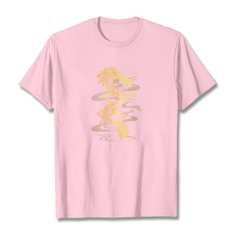 Buddha Stones Golden Dragon Cotton Tee T-shirt - LightPink - 2XL - image 18