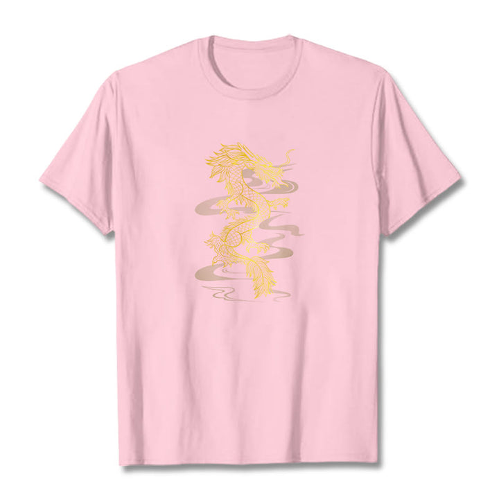 Buddha Stones Golden Dragon Cotton Tee T-shirt - LightPink - 2XL - image 18