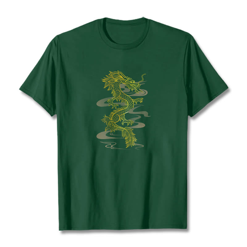 Buddha Stones Golden Dragon Cotton Tee T-shirt - ForestGreen - 2XL - image 9