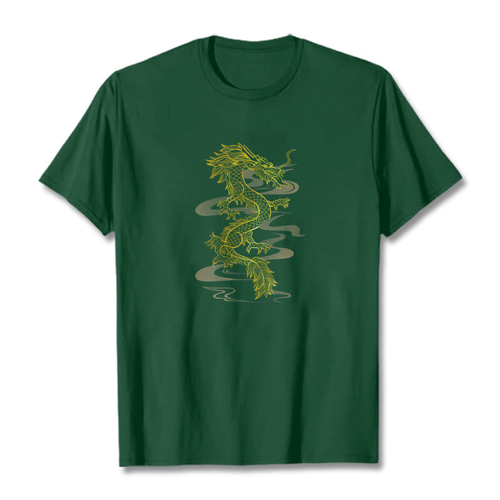 Buddha Stones Golden Dragon Cotton Tee T-shirt - ForestGreen - 2XL - image 9