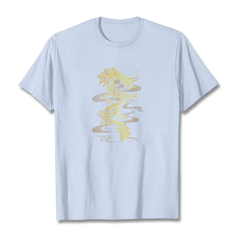 Buddha Stones Golden Dragon Cotton Tee T-shirt - LightCyan - 2XL - image 5