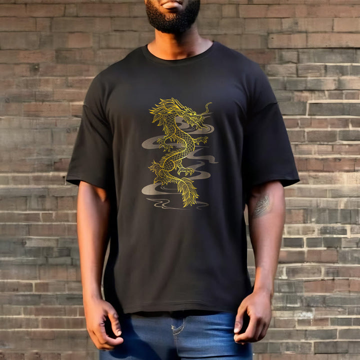 Buddha Stones Golden Dragon Cotton Tee T-shirt - image 1