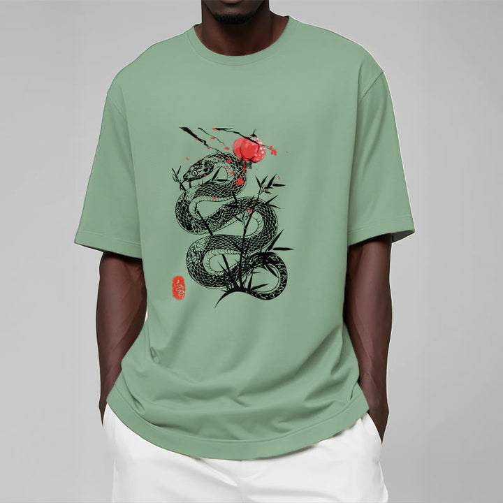 Buddha Stones Lantern Bamboo Leaves Snake Design Cotton Tee T-shirt - image 15