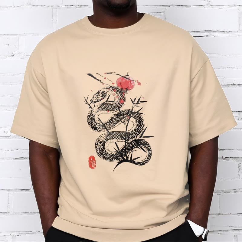 Buddha Stones Lantern Bamboo Leaves Snake Design Cotton Tee T-shirt - image 13