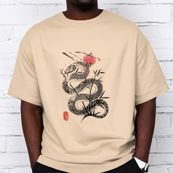 Buddha Stones Lantern Bamboo Leaves Snake Design Cotton Tee T-shirt - image 13