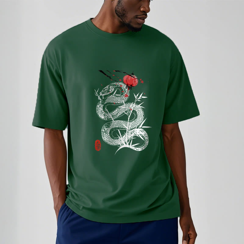 Buddha Stones Lantern Bamboo Leaves Snake Design Cotton Tee T-shirt - image 10