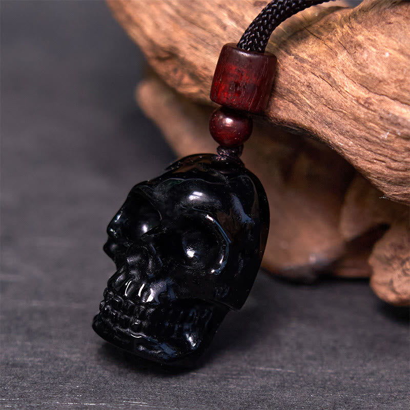 Buddha Stones Black Obsidian String Skeleton Fulfilment Necklace Pendant - image 2