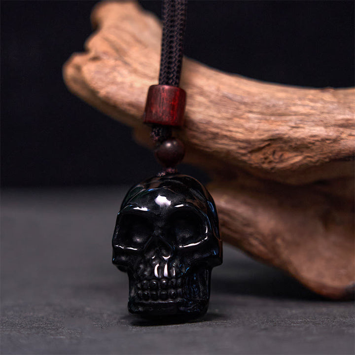 Buddha Stones Black Obsidian String Skeleton Fulfilment Necklace Pendant - image 11
