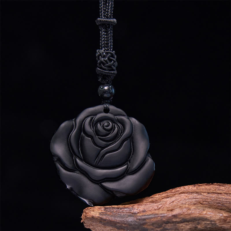 Buddha Stones Black Obsidian String Black Rose Purification Necklace Pendant - image 10