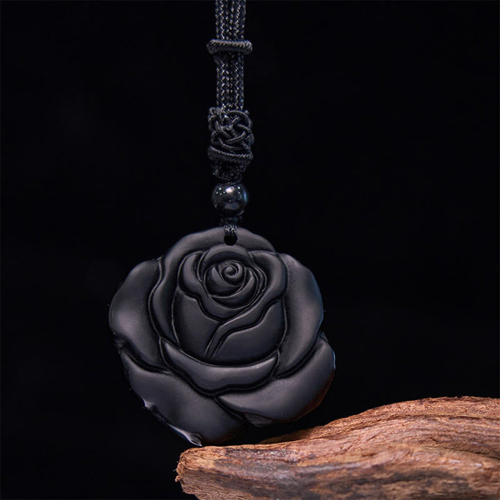 Buddha Stones Black Obsidian String Black Rose Purification Necklace Pendant - image 10