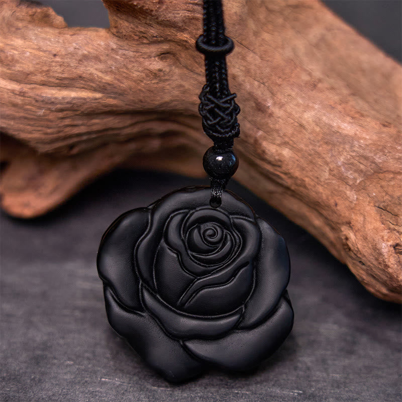 Buddha Stones Black Obsidian String Black Rose Purification Necklace Pendant - image 3