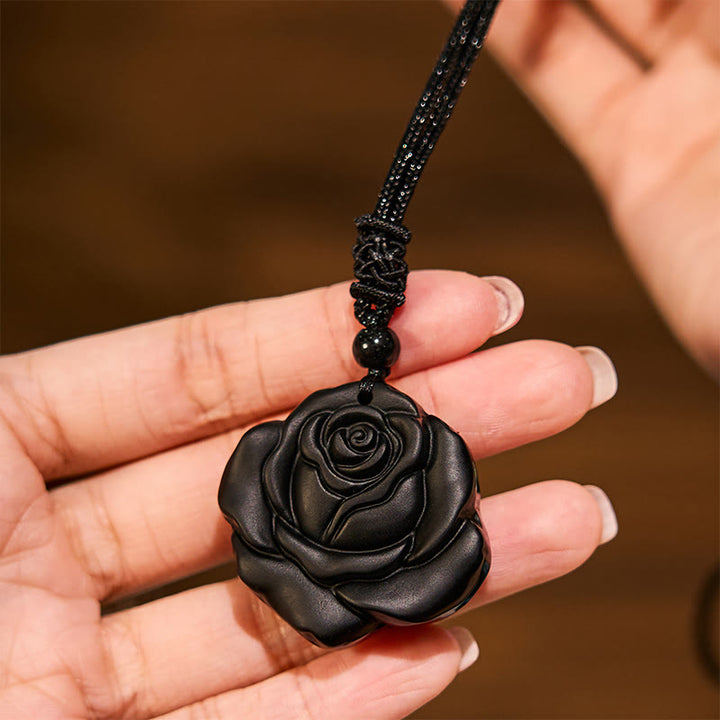 Buddha Stones Black Obsidian String Black Rose Purification Necklace Pendant - image 6