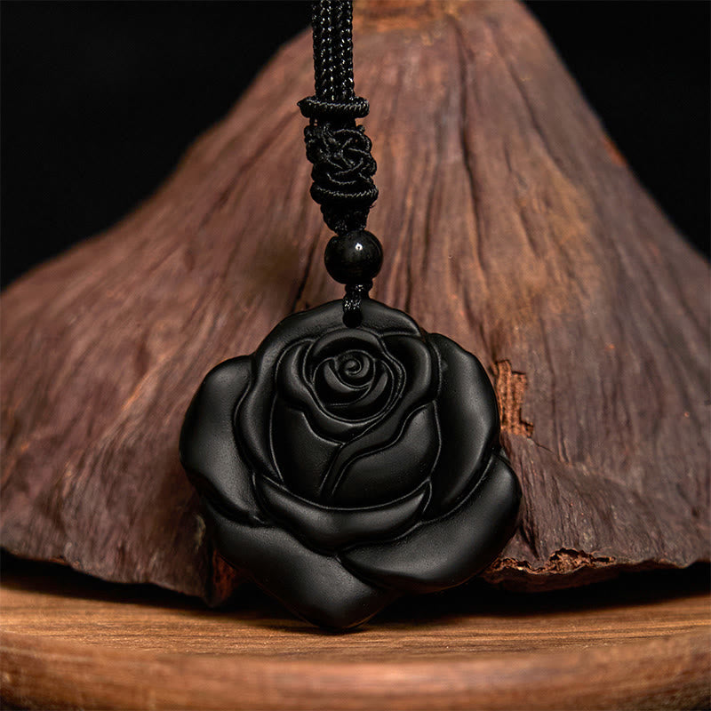 Buddha Stones Black Obsidian String Black Rose Purification Necklace Pendant - image 11