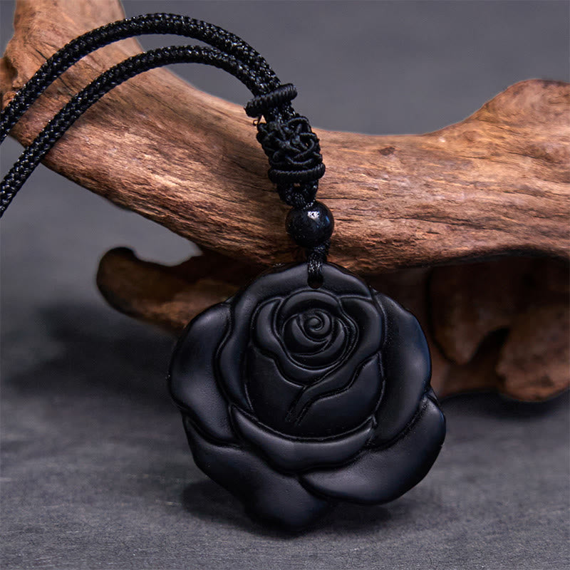 Buddha Stones Black Obsidian String Black Rose Purification Necklace Pendant - image 2