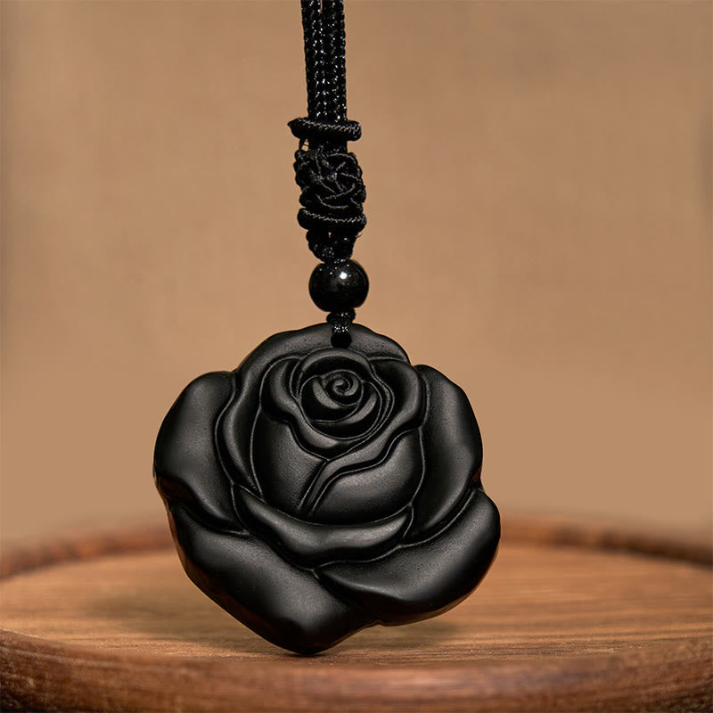 Buddha Stones Black Obsidian String Black Rose Purification Necklace Pendant - image 8