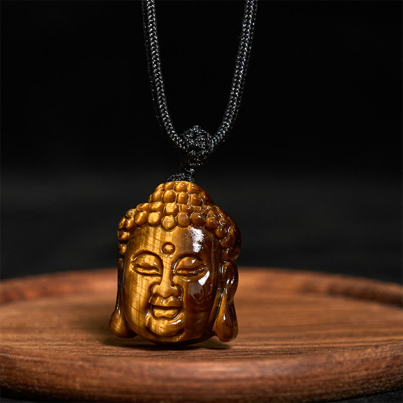 Buddha Stones Tiger Eye String Buddha Head Courage Necklace Pendant - image 2
