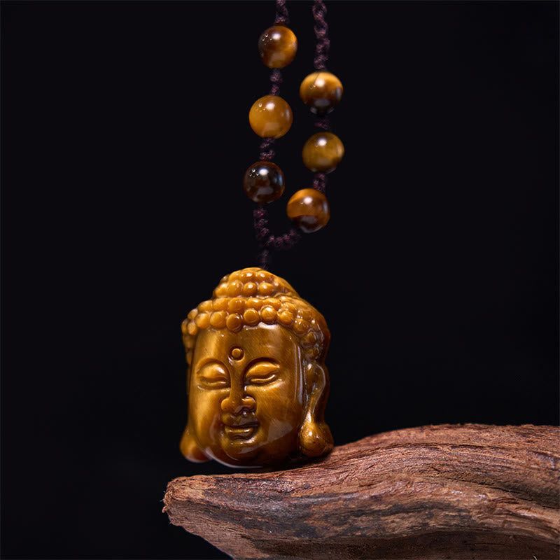 Buddha Stones Tiger Eye String Buddha Head Courage Necklace Pendant - image 10