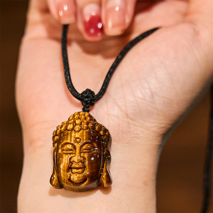 Buddha Stones Tiger Eye String Buddha Head Courage Necklace Pendant - image 4