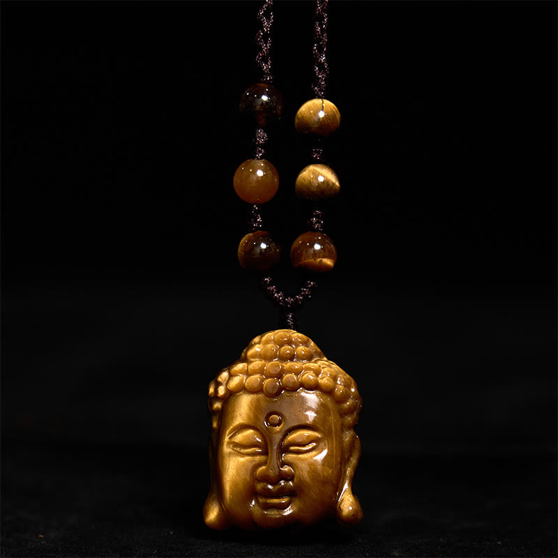 Buddha Stones Tiger Eye String Buddha Head Courage Necklace Pendant - image 15