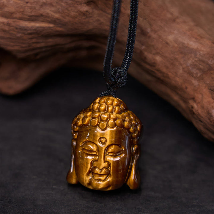 Buddha Stones Tiger Eye String Buddha Head Courage Necklace Pendant - image 5