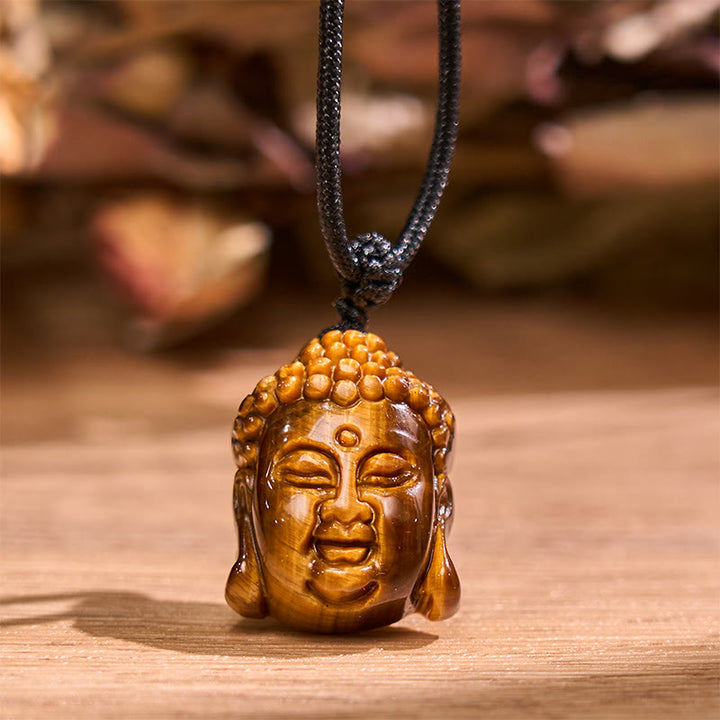 Buddha Stones Tiger Eye String Buddha Head Courage Necklace Pendant - image 3