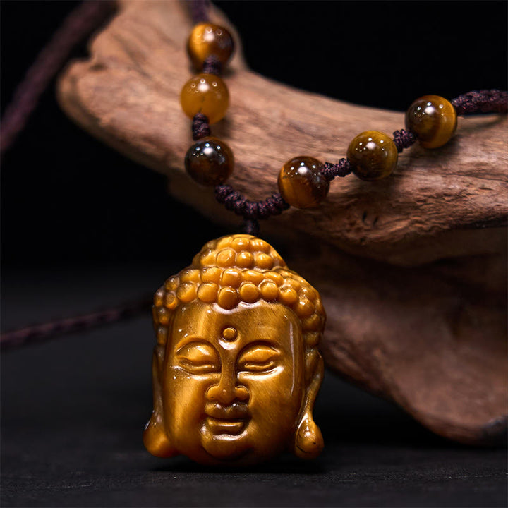Buddha Stones Tiger Eye String Buddha Head Courage Necklace Pendant - image 11