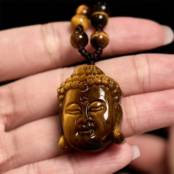 Buddha Stones Tiger Eye String Buddha Head Courage Necklace Pendant - image 14