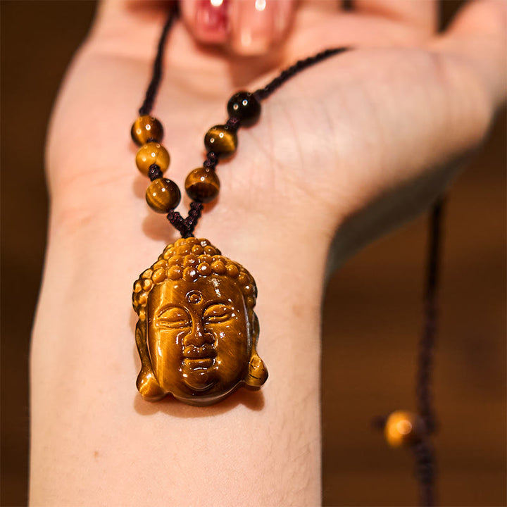 Buddha Stones Tiger Eye String Buddha Head Courage Necklace Pendant - image 13