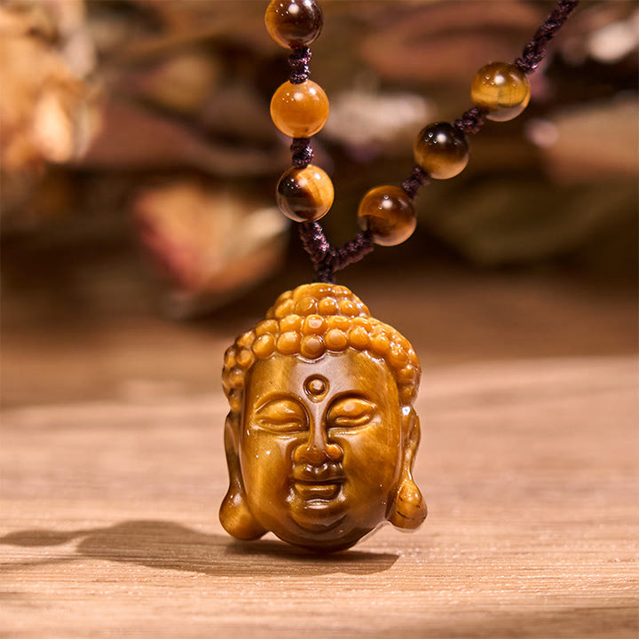 Buddha Stones Tiger Eye String Buddha Head Courage Necklace Pendant - image 12