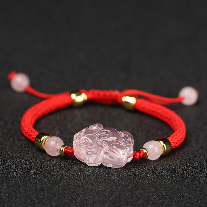 Buddha Stones PiXiu Pink Crystal Wealth String Braided Bracelet - image 1