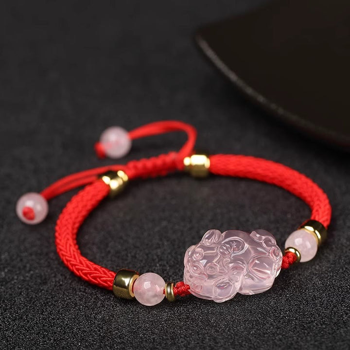 Buddha Stones PiXiu Pink Crystal Wealth String Braided Bracelet - Red(Wrist Circumference: 14-23cm) - image 0