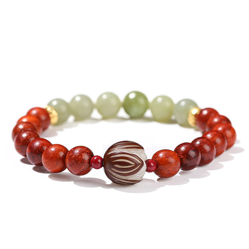 Buddha Stones Natural Rosewood Cyan Jade Bodhi Seed Lotus Warmth Calm Bracelet - image 11