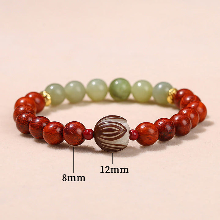 Buddha Stones Natural Rosewood Cyan Jade Bodhi Seed Lotus Warmth Calm Bracelet - image 8