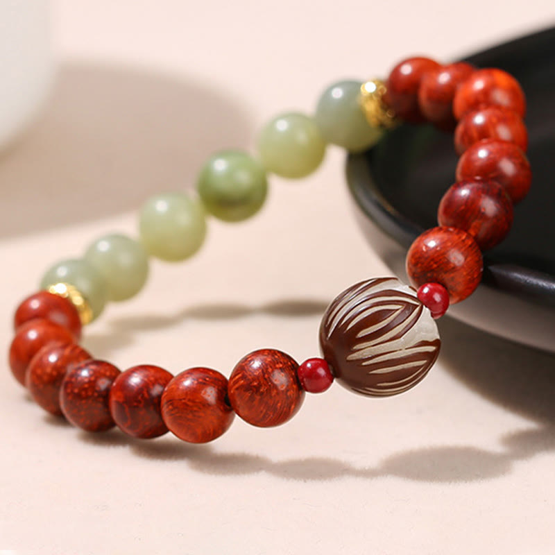 Buddha Stones Natural Rosewood Cyan Jade Bodhi Seed Lotus Warmth Calm Bracelet - image 2