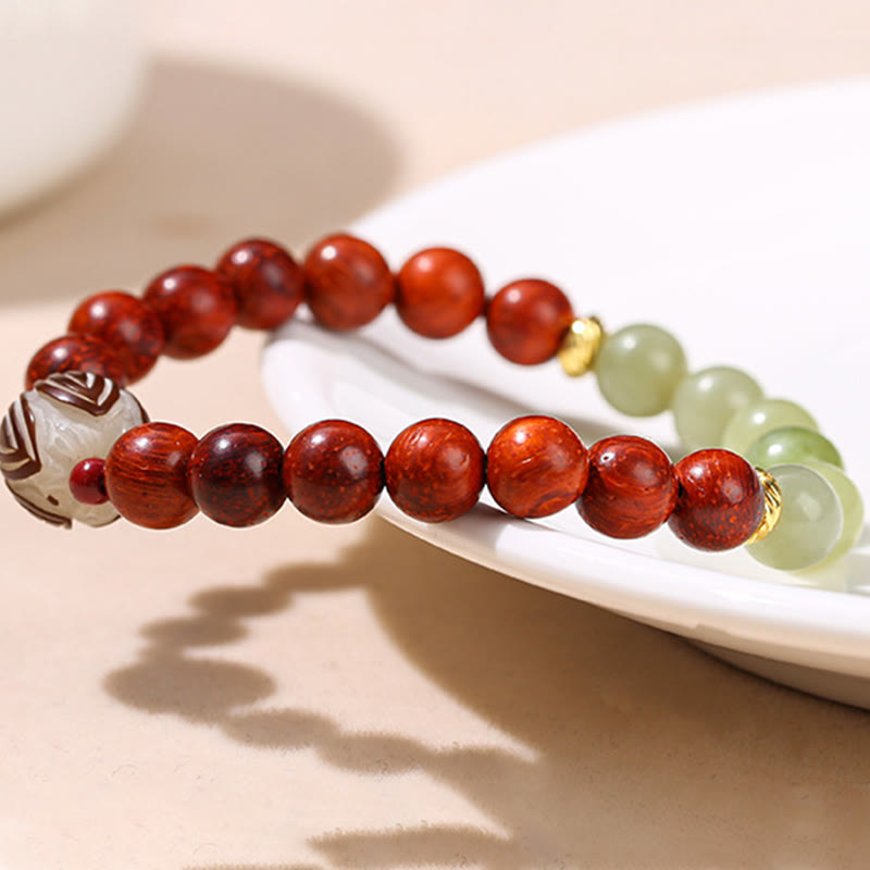 Buddha Stones Natural Rosewood Cyan Jade Bodhi Seed Lotus Warmth Calm Bracelet - image 3