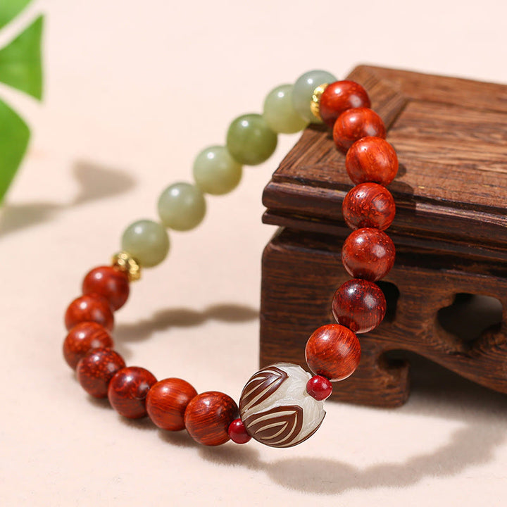 Buddha Stones Natural Rosewood Cyan Jade Bodhi Seed Lotus Warmth Calm Bracelet - image 9