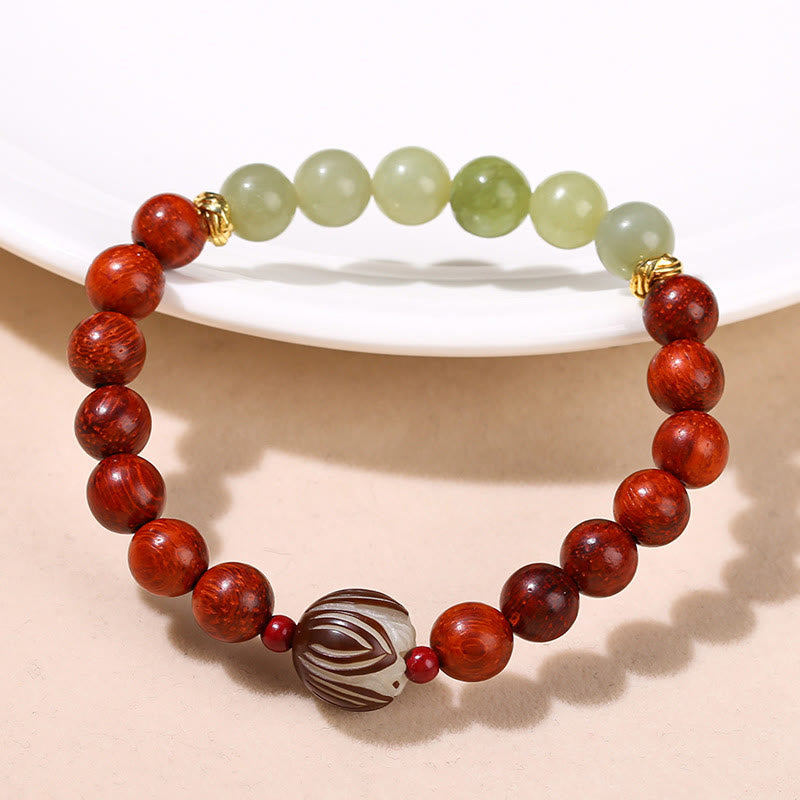 Buddha Stones Natural Rosewood Cyan Jade Bodhi Seed Lotus Warmth Calm Bracelet - image 1