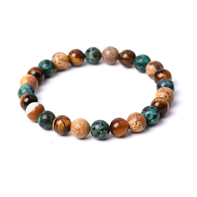 Buddha Stones Natural Picture Jasper Turquoise Tiger Eye Mix And Match Beads Protection Bracelet - image 2