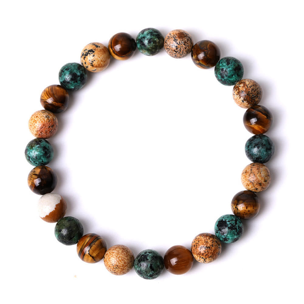 Buddha Stones Natural Picture Jasper Turquoise Tiger Eye Mix And Match Beads Protection Bracelet - image 4