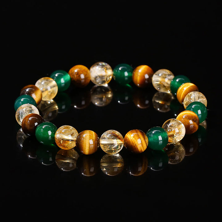 Buddha Stones Natural Tiger Eye Green Agate Citrine Mix And Match Beads Protection Bracelet - Tiger Eye Green Agate Citrine(Wrist Circumference: 16-17cm) - image 1