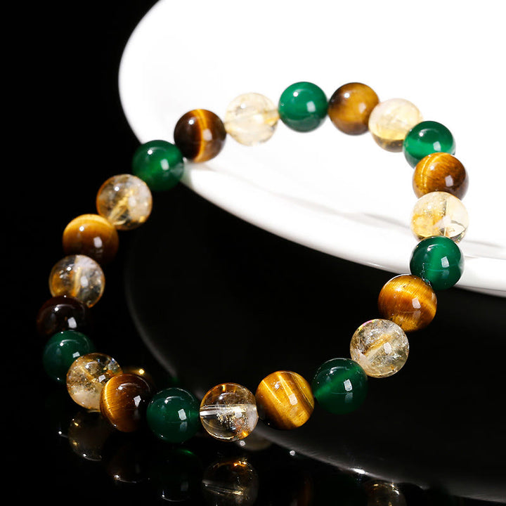 Buddha Stones Natural Tiger Eye Green Agate Citrine Mix And Match Beads Protection Bracelet - image 2