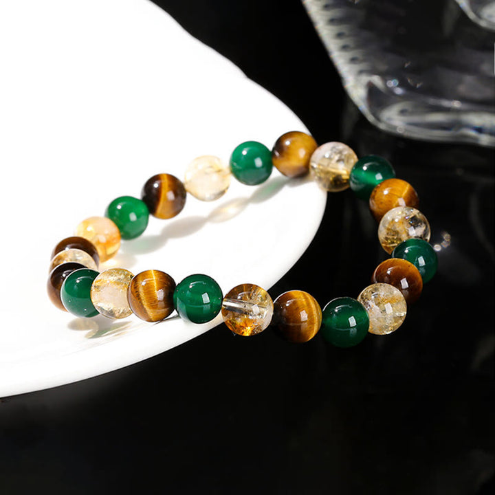 Buddha Stones Natural Tiger Eye Green Agate Citrine Mix And Match Beads Protection Bracelet - image 5