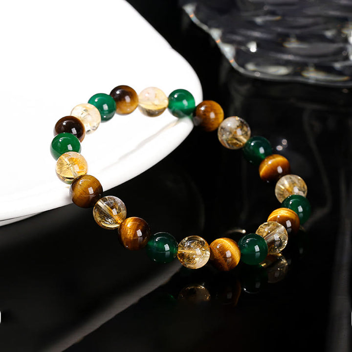 Buddha Stones Natural Tiger Eye Green Agate Citrine Mix And Match Beads Protection Bracelet - image 3