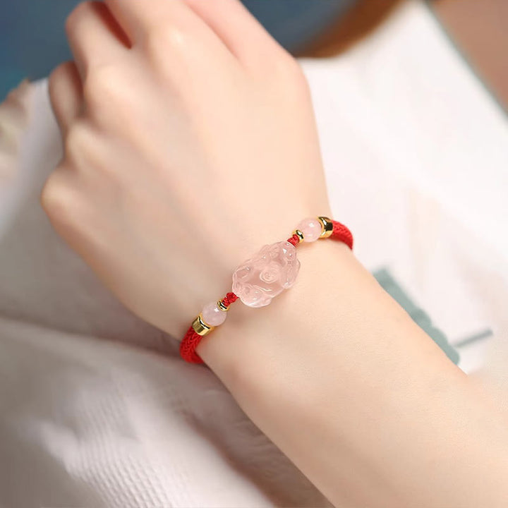 Buddha Stones PiXiu Pink Crystal Wealth String Braided Bracelet - image 4