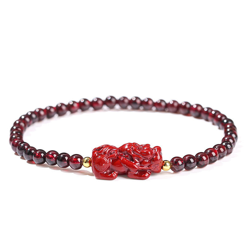 Buddha Stones Garnet Cinnabar PiXiu Strawberry Quartz Square Bead Protection Bracelet - image 9